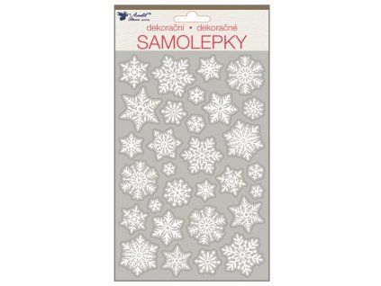 Samolepky bílé s glitry 25x14 cm, vločky